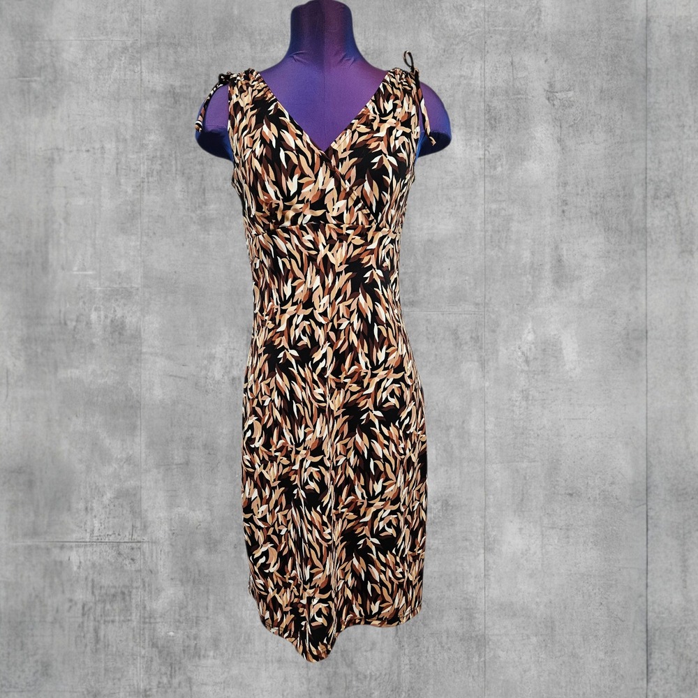 Vintage Y2K Byer Too! California Fairy Leaf Print V-Neck Midi Dress Brown Medium